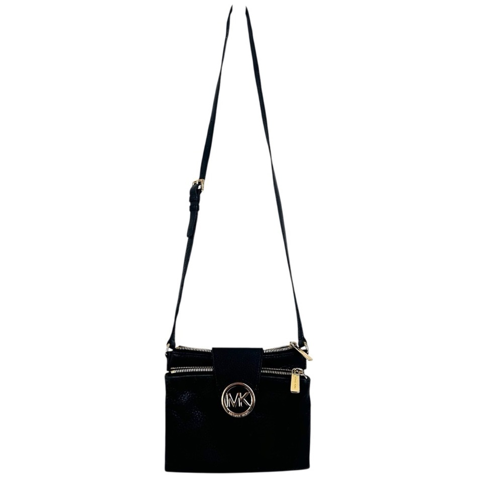 Michael Kors Fulton Black Pebbled Leather Crossbody Bag Built-in Wallet - Picture 2 of 9